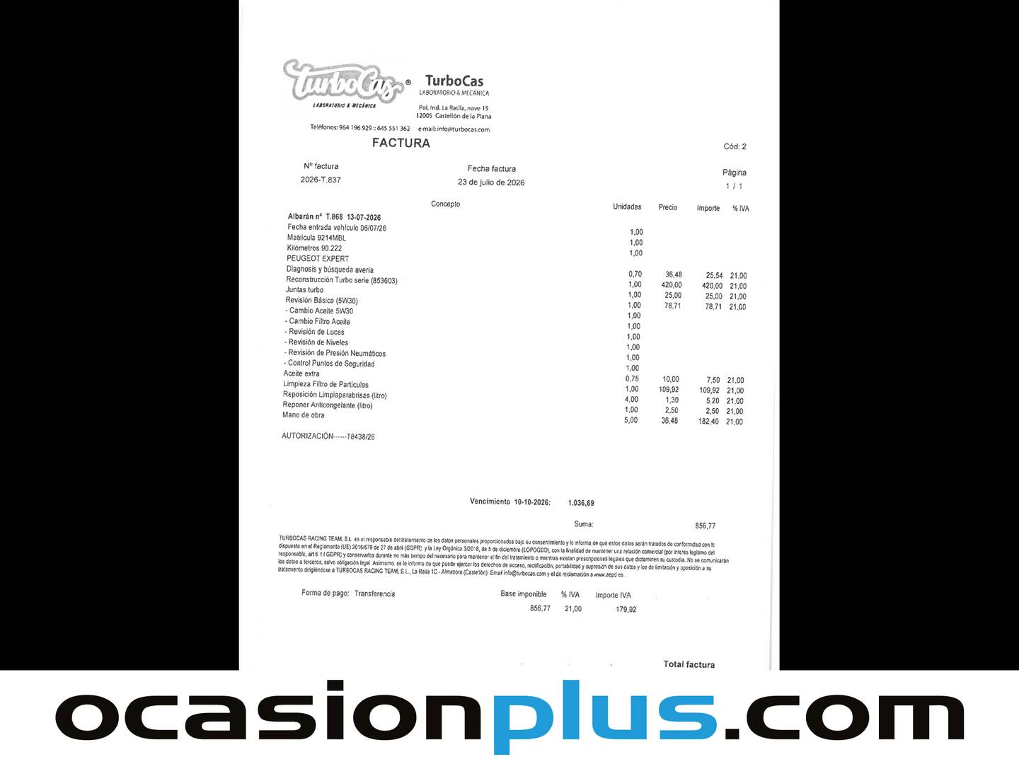 Foto del mantenimiento del Peugeot Expert Peugeot Expert Furgon BlueHDi 120 S&S Pro Standard (120 CV)