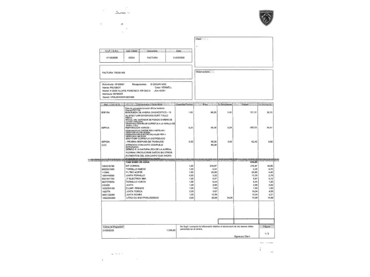Foto del mantenimiento del Peugeot 2008 Peugeot 2008 PureTech 100 S&S Allure (100 CV)