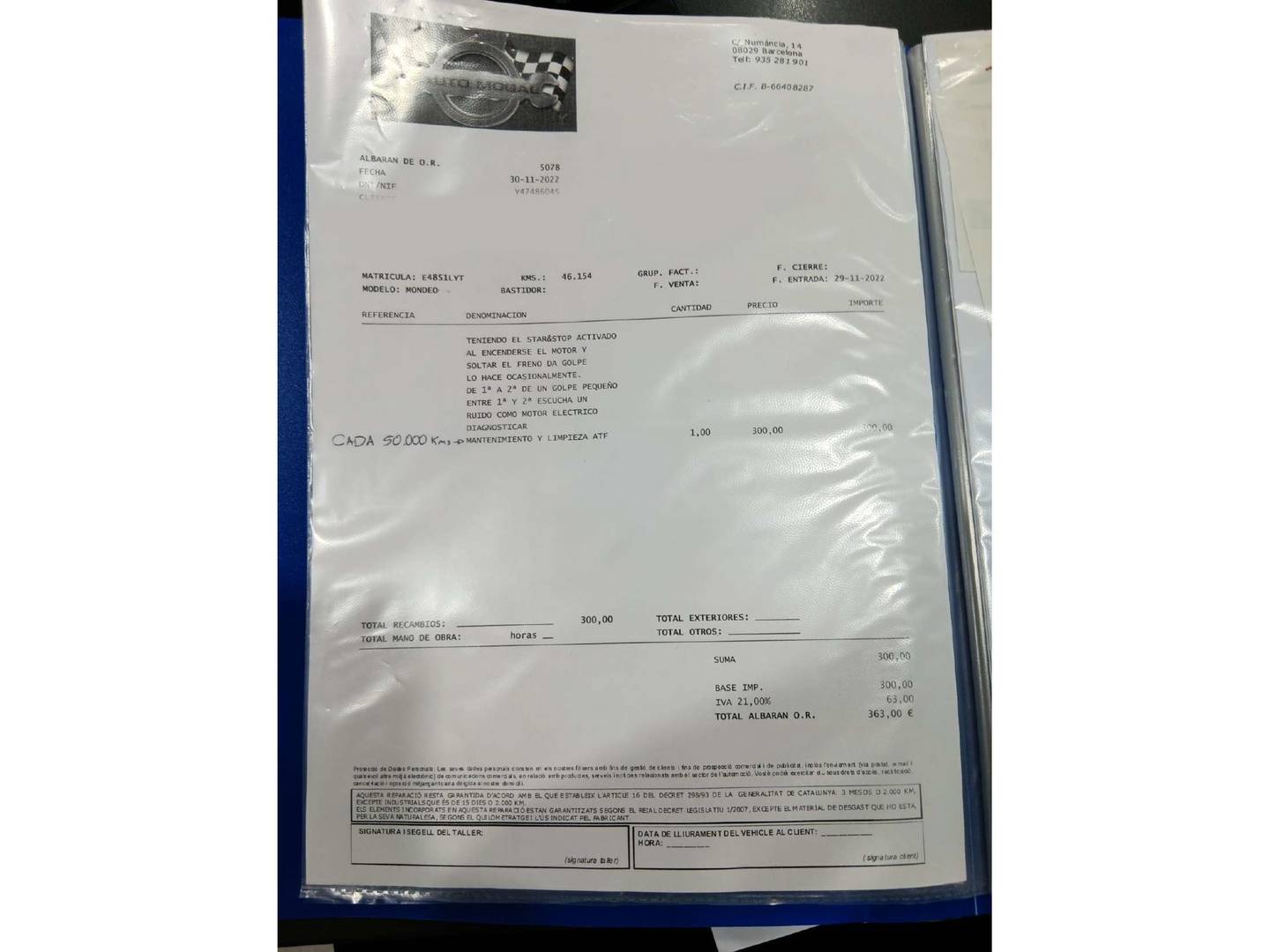 Foto del mantenimiento del Ford Mondeo Ford Mondeo 1.5 EcoBoost Titanium Powershift (160 CV) GLP