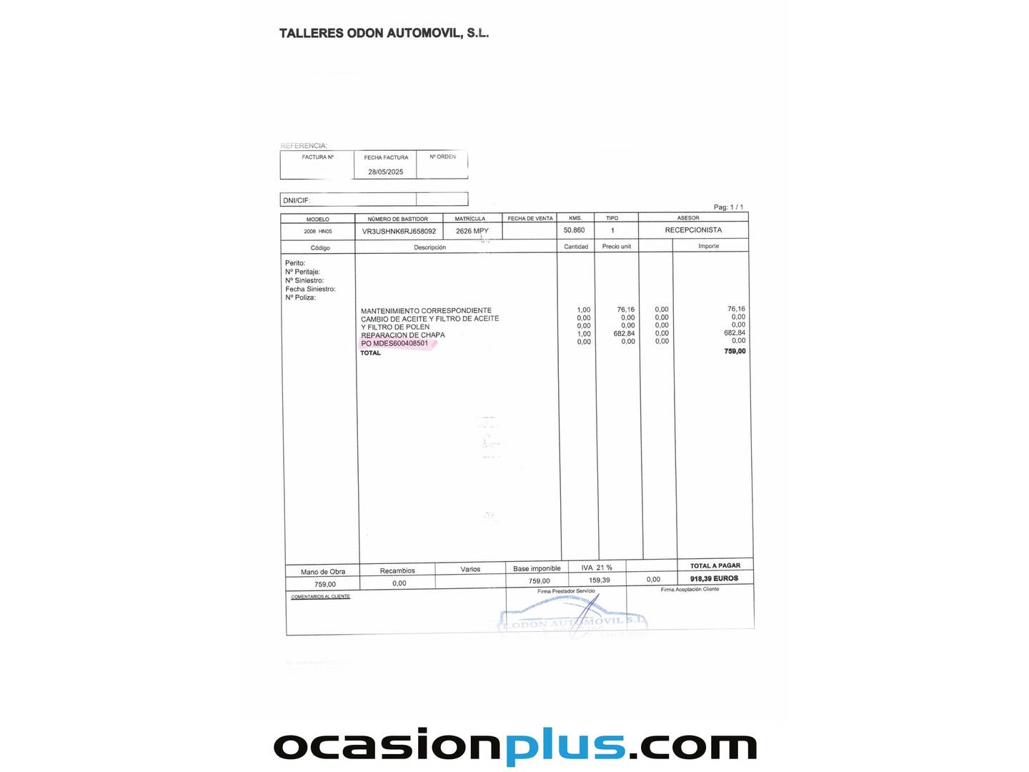 Foto del mantenimiento del Peugeot 2008 Peugeot 2008 PureTech 100 S&S Allure (100 CV)