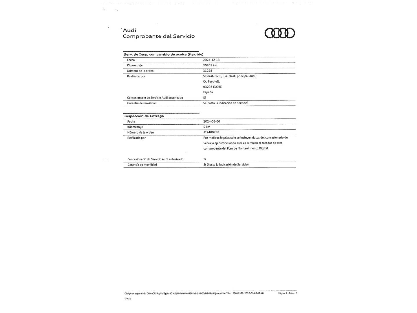 Foto del mantenimiento del Audi A3 Audi A3 Sportback 30 TDI (116 CV) S tronic