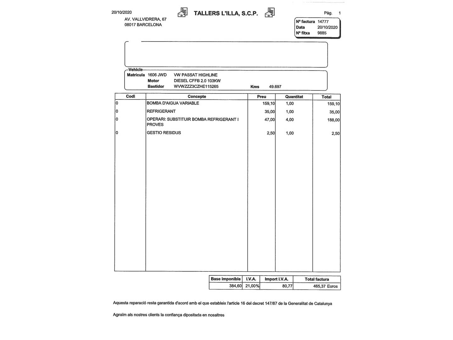 Foto del mantenimiento del Volkswagen Passat Volkswagen Passat Variant V2.0 TDI BMT (150 CV) DSG