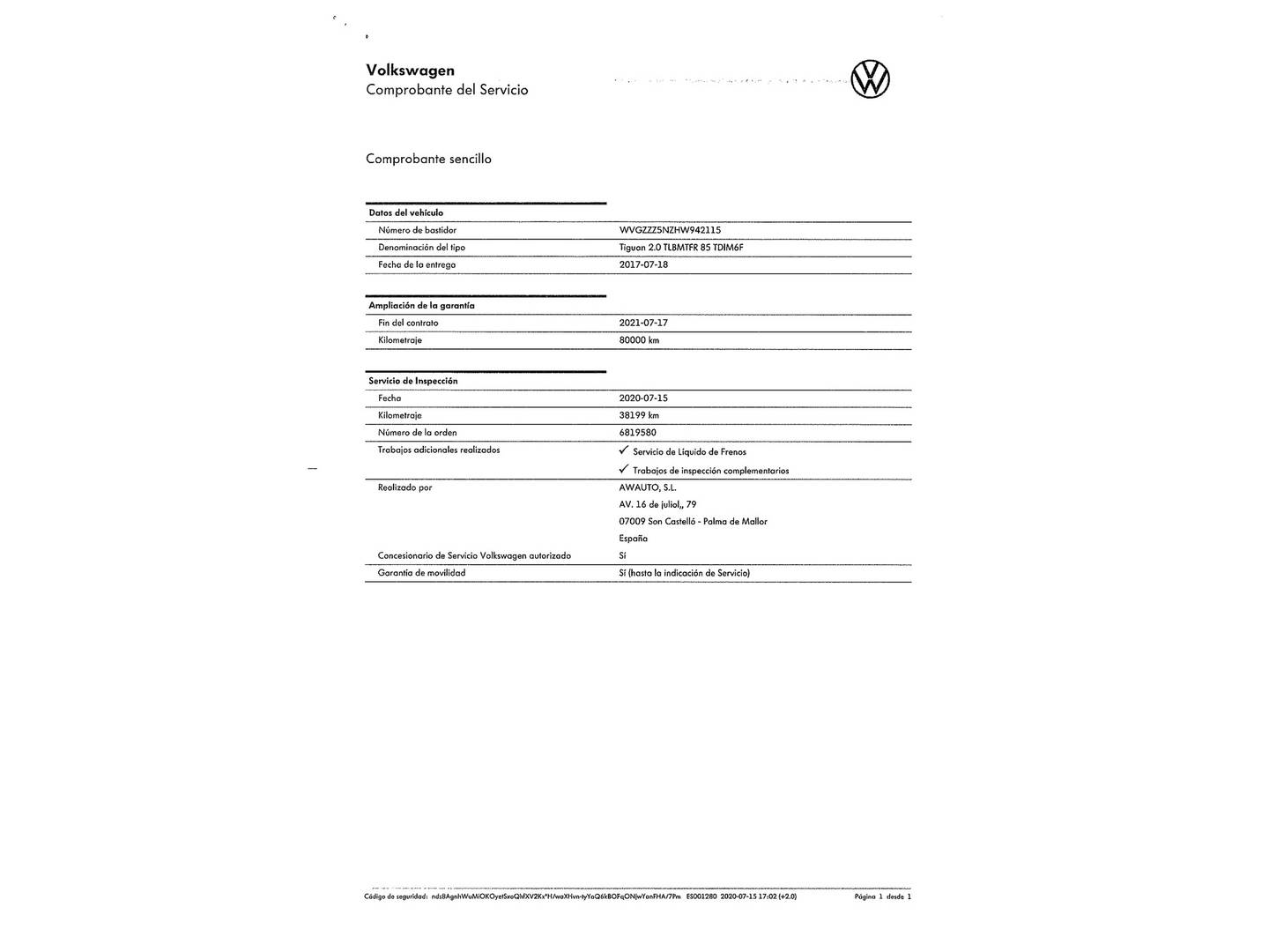 Foto del mantenimiento del Volkswagen Tiguan Volkswagen Tiguan Edition 2.0 TDI (115 CV)