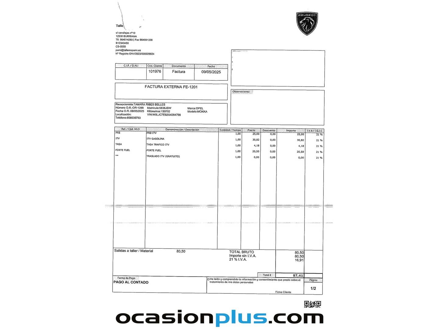 Foto del mantenimiento del Opel Mokka Opel Mokka 1.4 Turbo Selective 4x2  (140 CV)