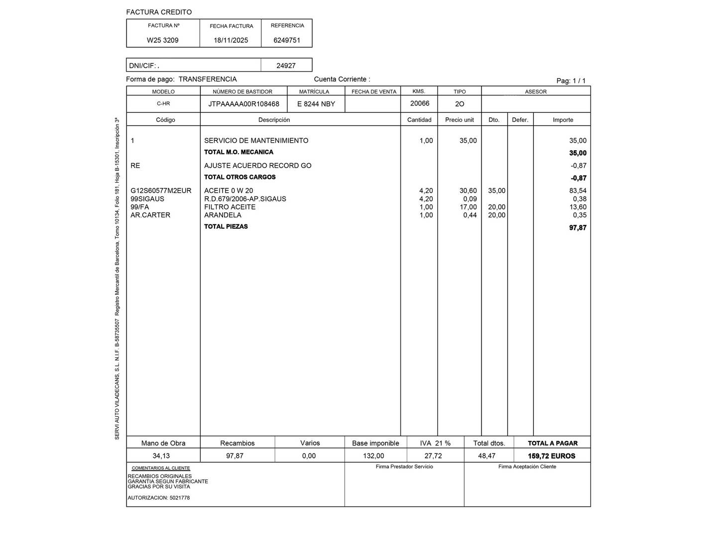 Foto del mantenimiento del Toyota C-HR Toyota C-HR 140H Advance (140 CV)
