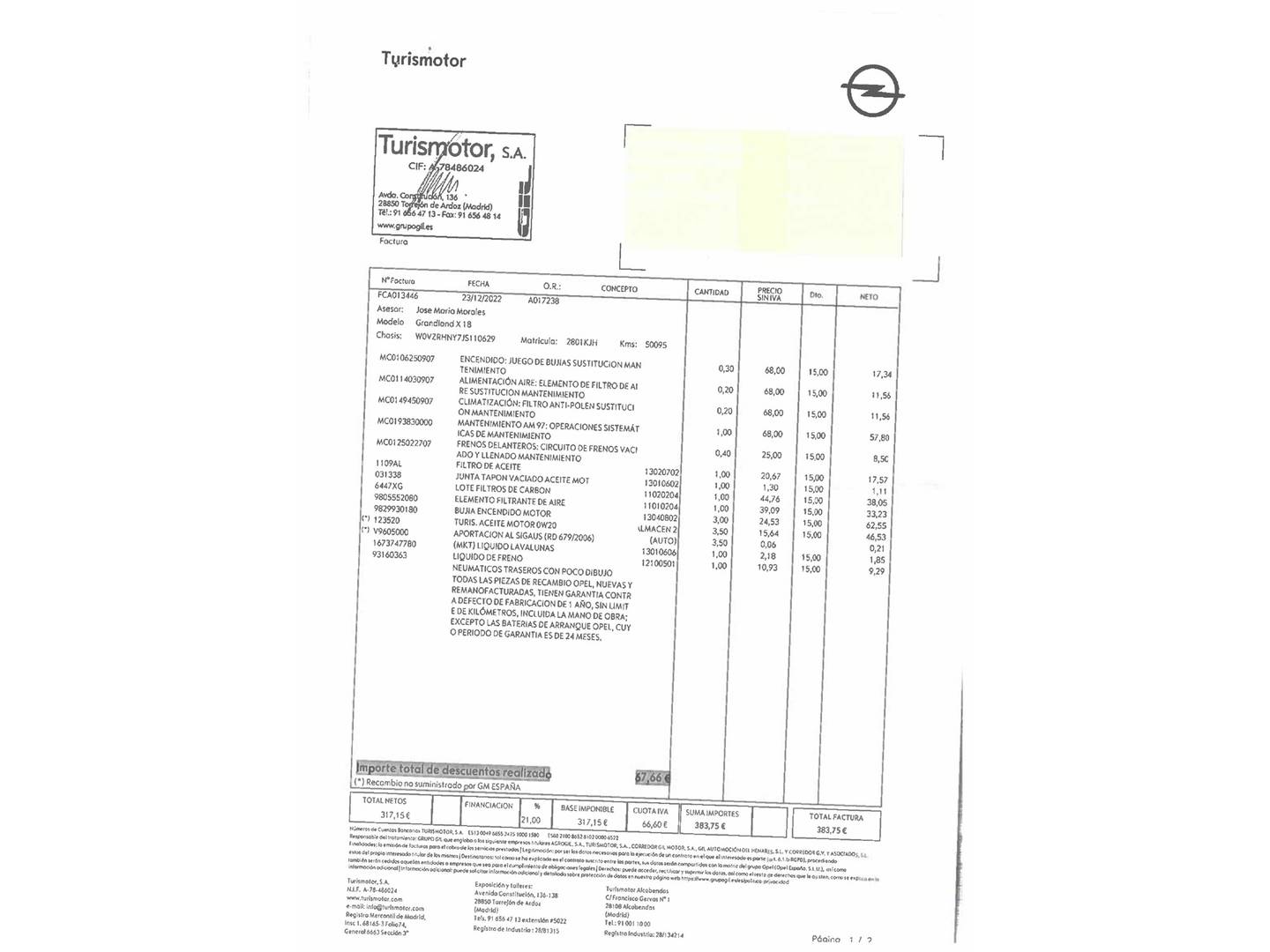 Foto del mantenimiento del Opel Grandland X Opel Grandland X 1.2 Turbo Ultimate  (130 CV)