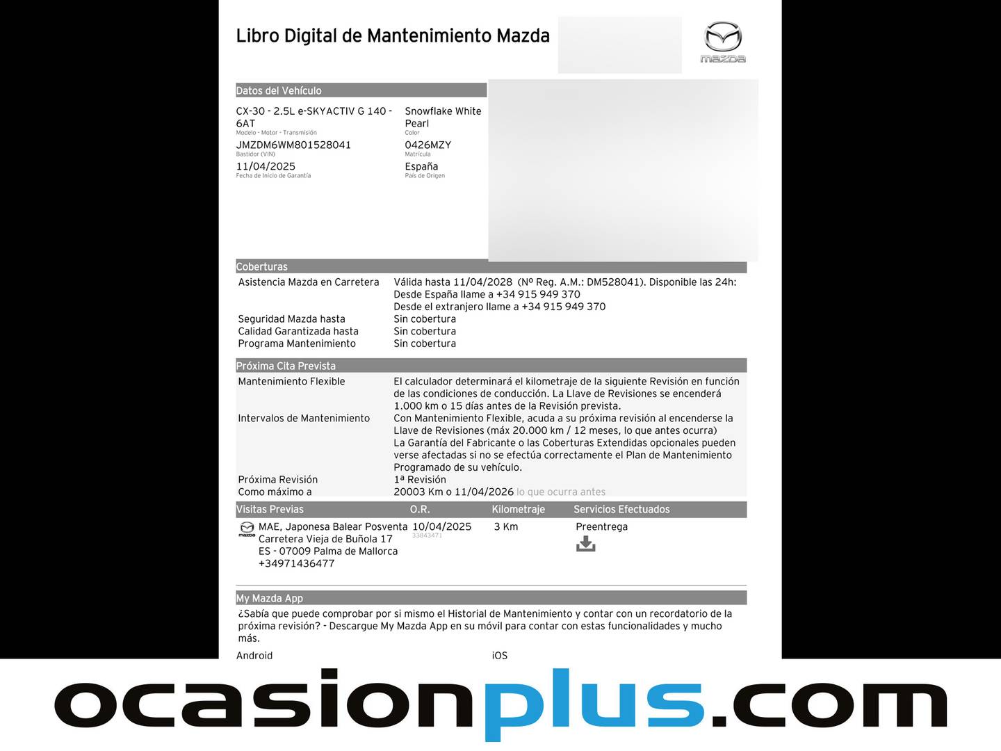 Foto del mantenimiento del Mazda CX-30 Mazda CX-30 e-SKYACTIV G Homura AT (140 CV)