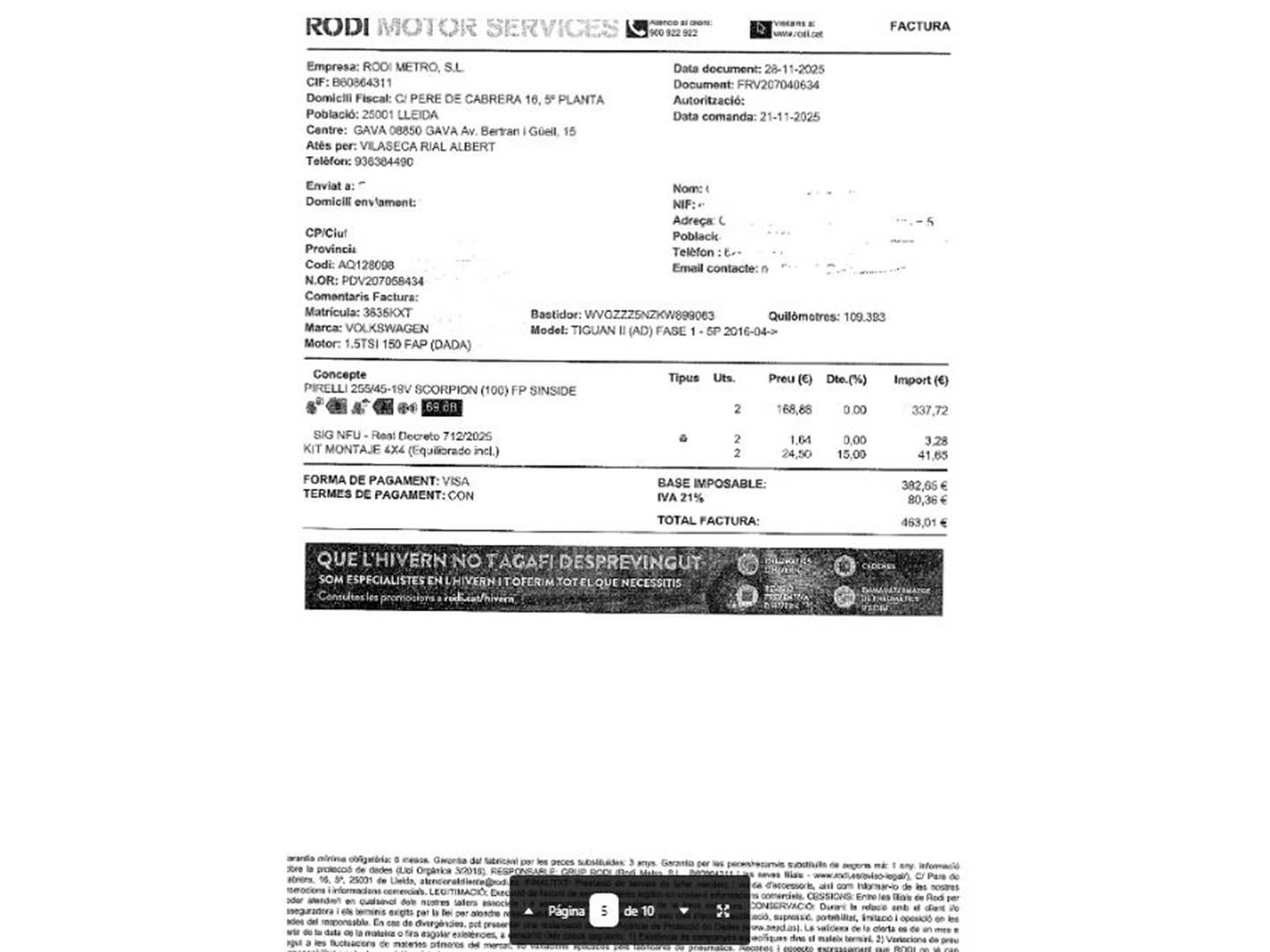 Foto del mantenimiento del Volkswagen Tiguan Volkswagen Tiguan Advance 1.5 TSI  Pack R-line (150 CV) DSG