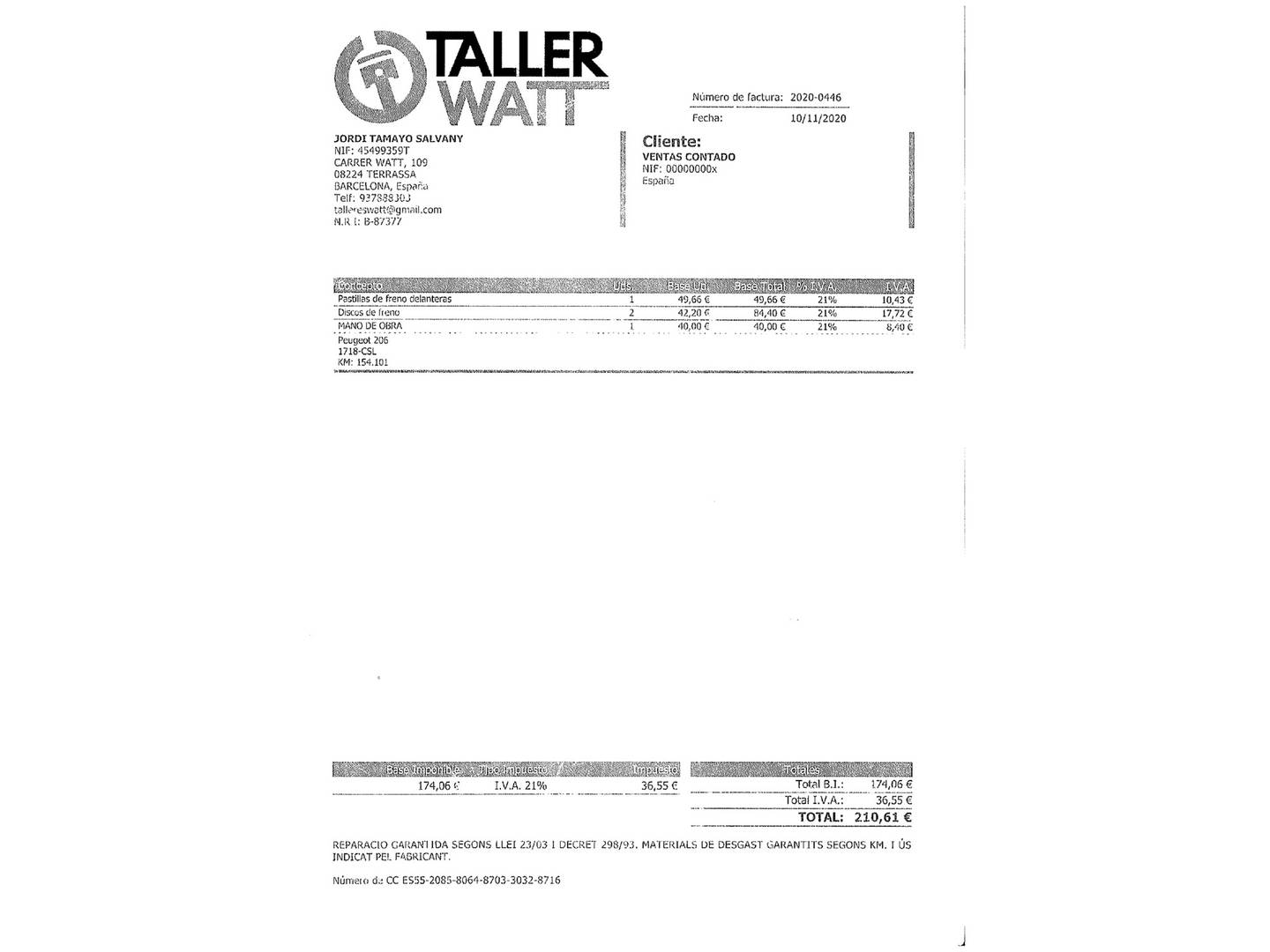 Foto del mantenimiento del Peugeot 206 Peugeot 206 1.4 X-Line (75 CV)