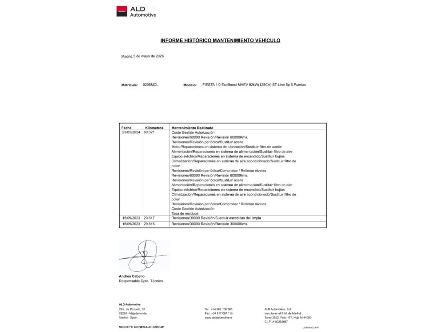 Foto del mantenimiento del Ford Fiesta Ford Fiesta 1.0 EcoBoost MHEV ST-Line (125 CV)
