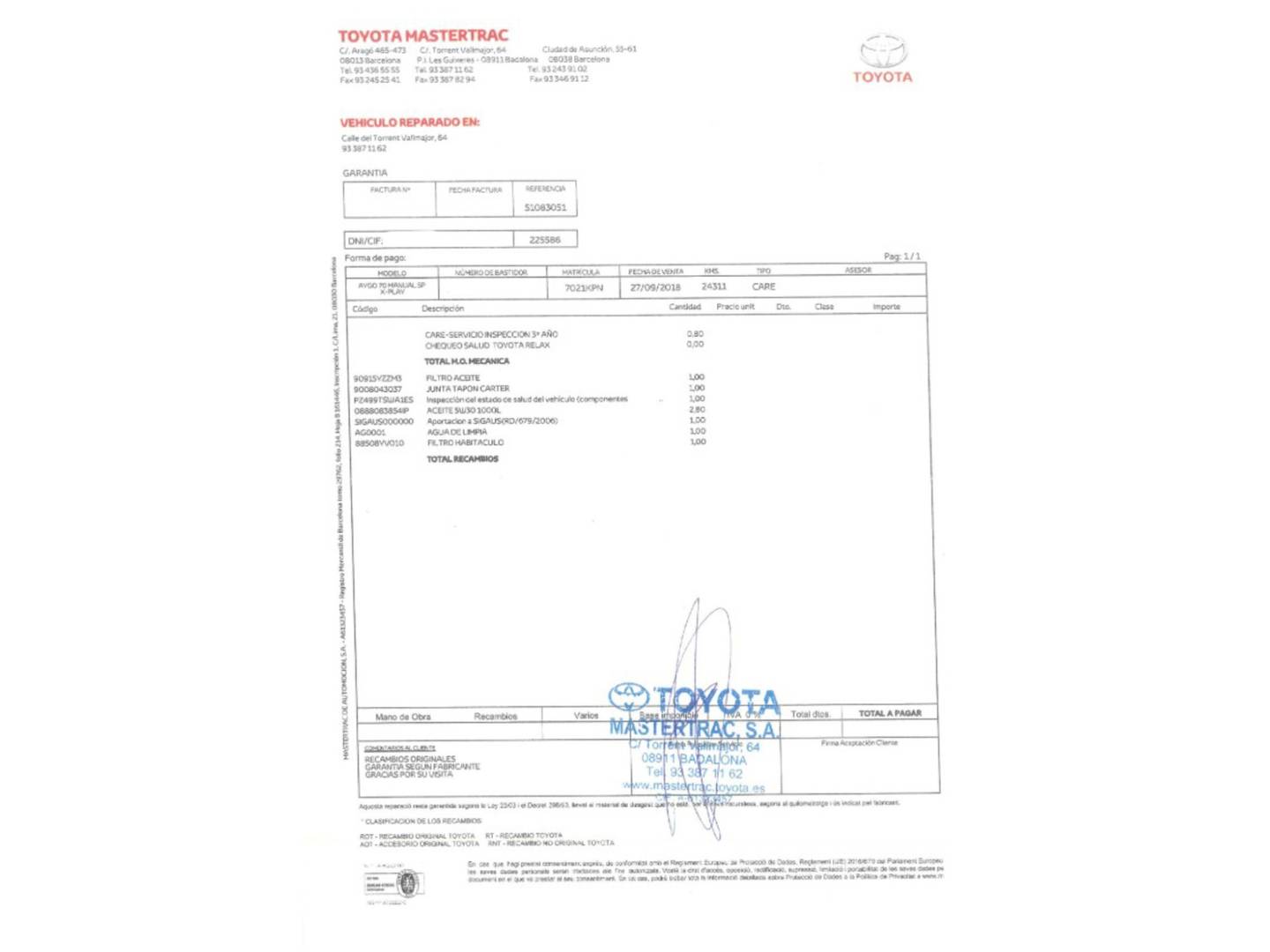 Foto del mantenimiento del Toyota Aygo Toyota Aygo 1.0 70 x-play (72 CV)