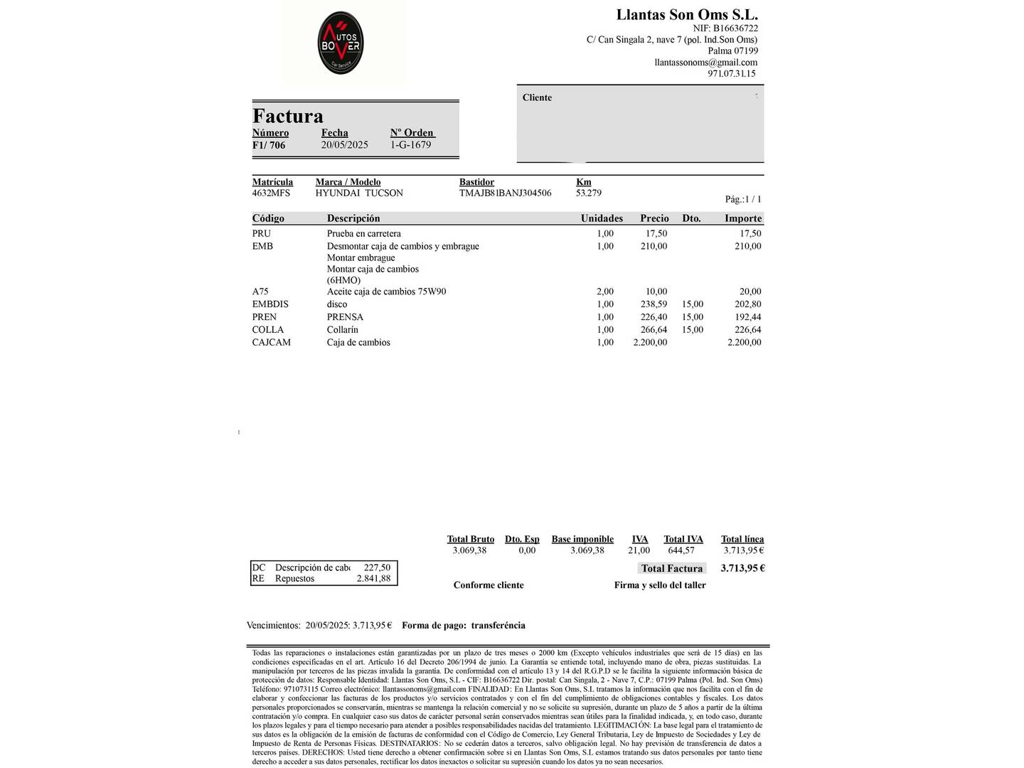 Foto del mantenimiento del Hyundai Tucson Hyundai Tucson 1.6 TGDI Klass 4x2 (150 CV)