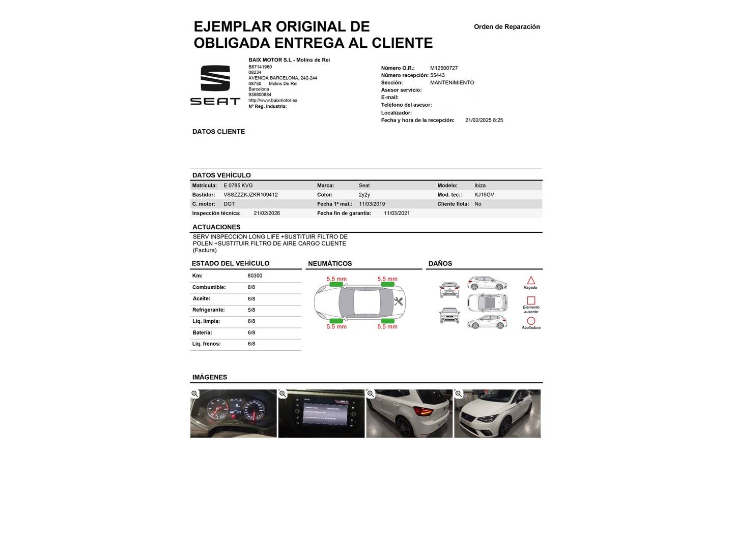 Foto del mantenimiento del Seat Ibiza Seat Ibiza 1.6 TDI FR Plus (95 CV)