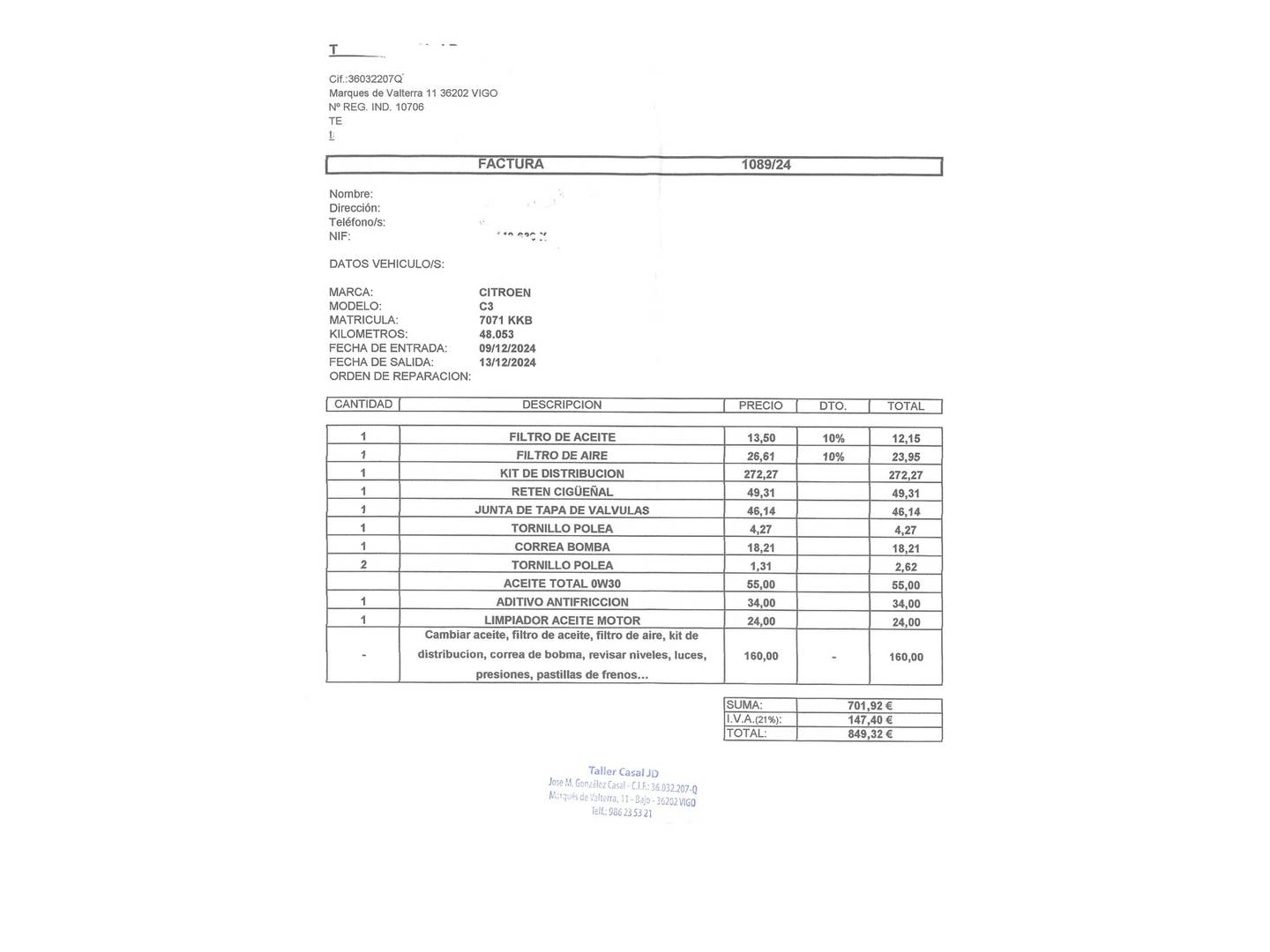 Foto del mantenimiento del Citroën C3 Citroën C3 PureTech 82 Shine (82 CV)