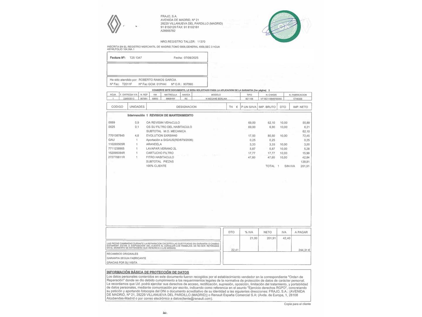 Foto del mantenimiento del Renault Mégane Renault Megane Expression Energy TCE (115 CV) S&S