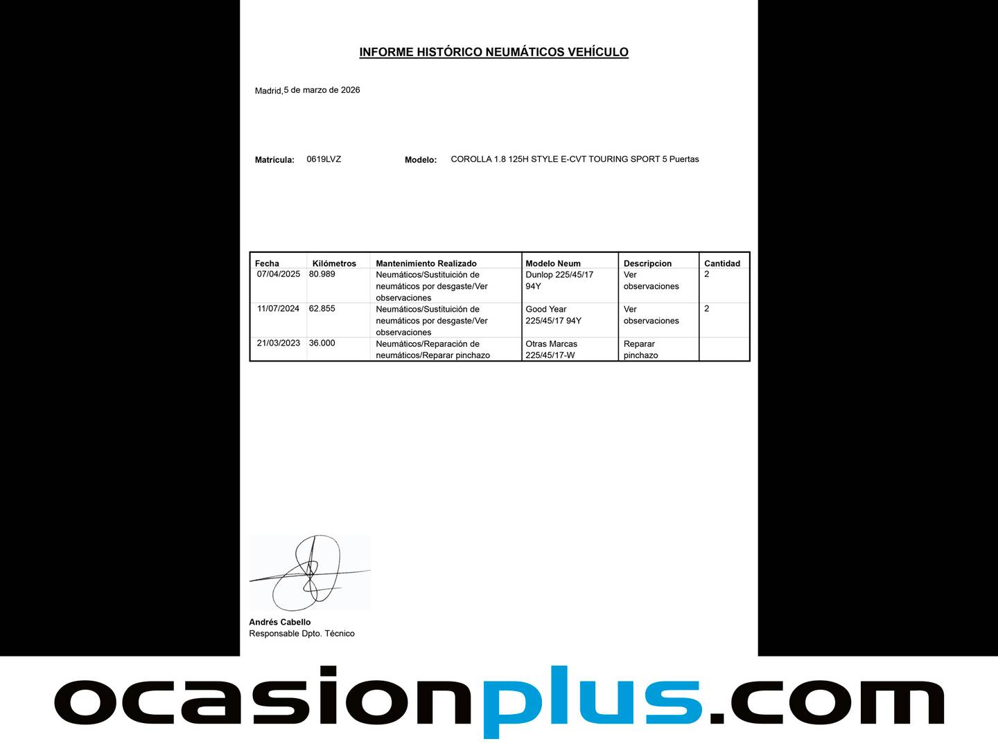 Foto del mantenimiento del Toyota Corolla Toyota Corolla Touring Sport 125H Style E-CVT (122 CV)