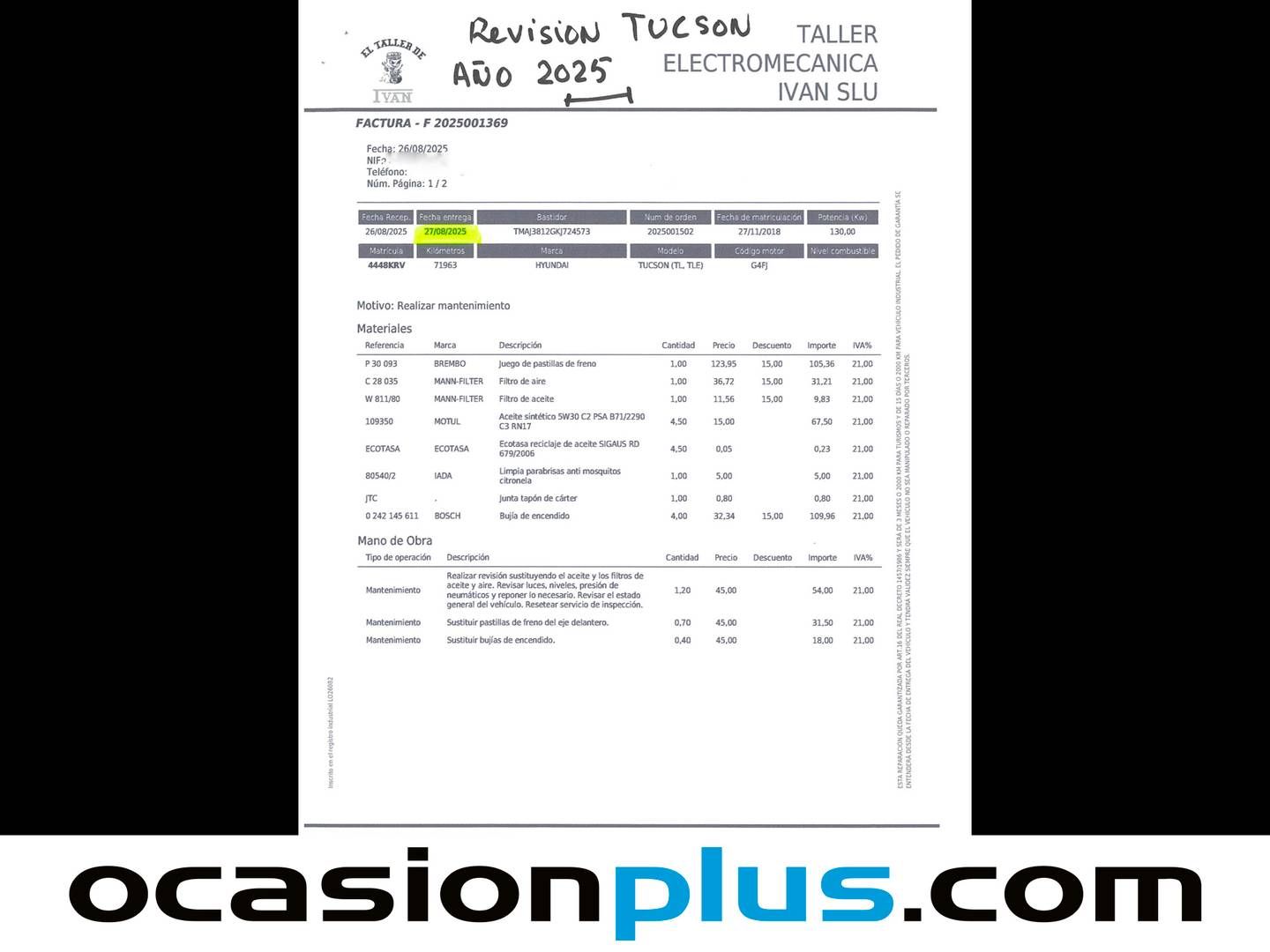 Foto del mantenimiento del Hyundai Tucson Hyundai Tucson 1.6 TGDI Tecno DCT 4x2 (177 CV)