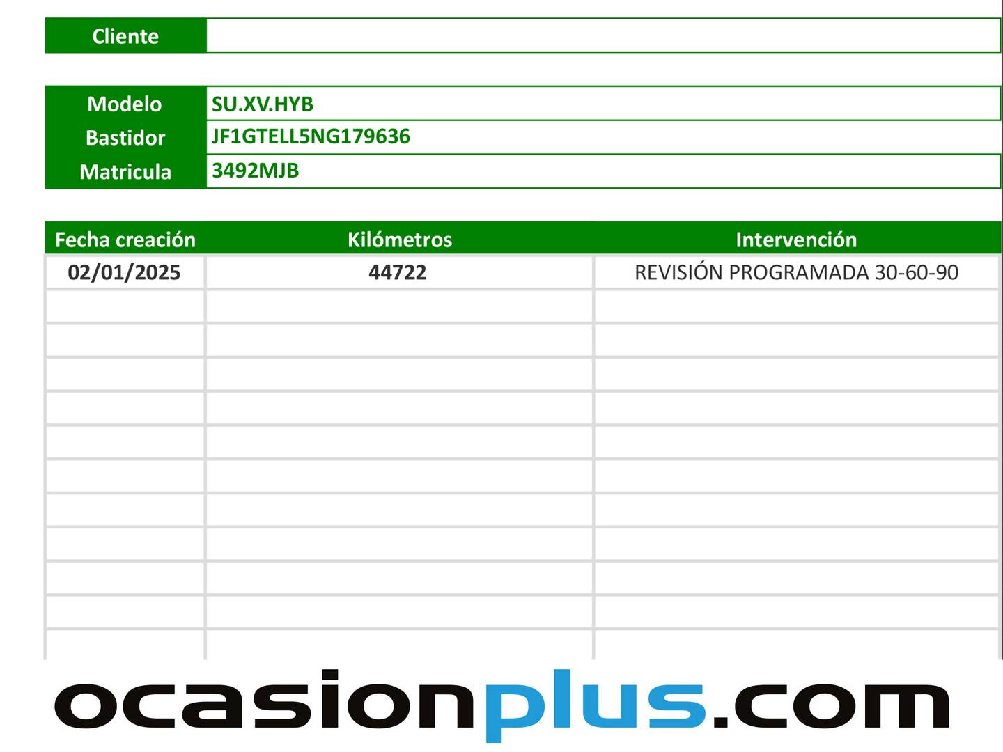 Foto del mantenimiento del Subaru XV Subaru XV 2.0i Hybrid Executive Plus CVT  (150 CV)