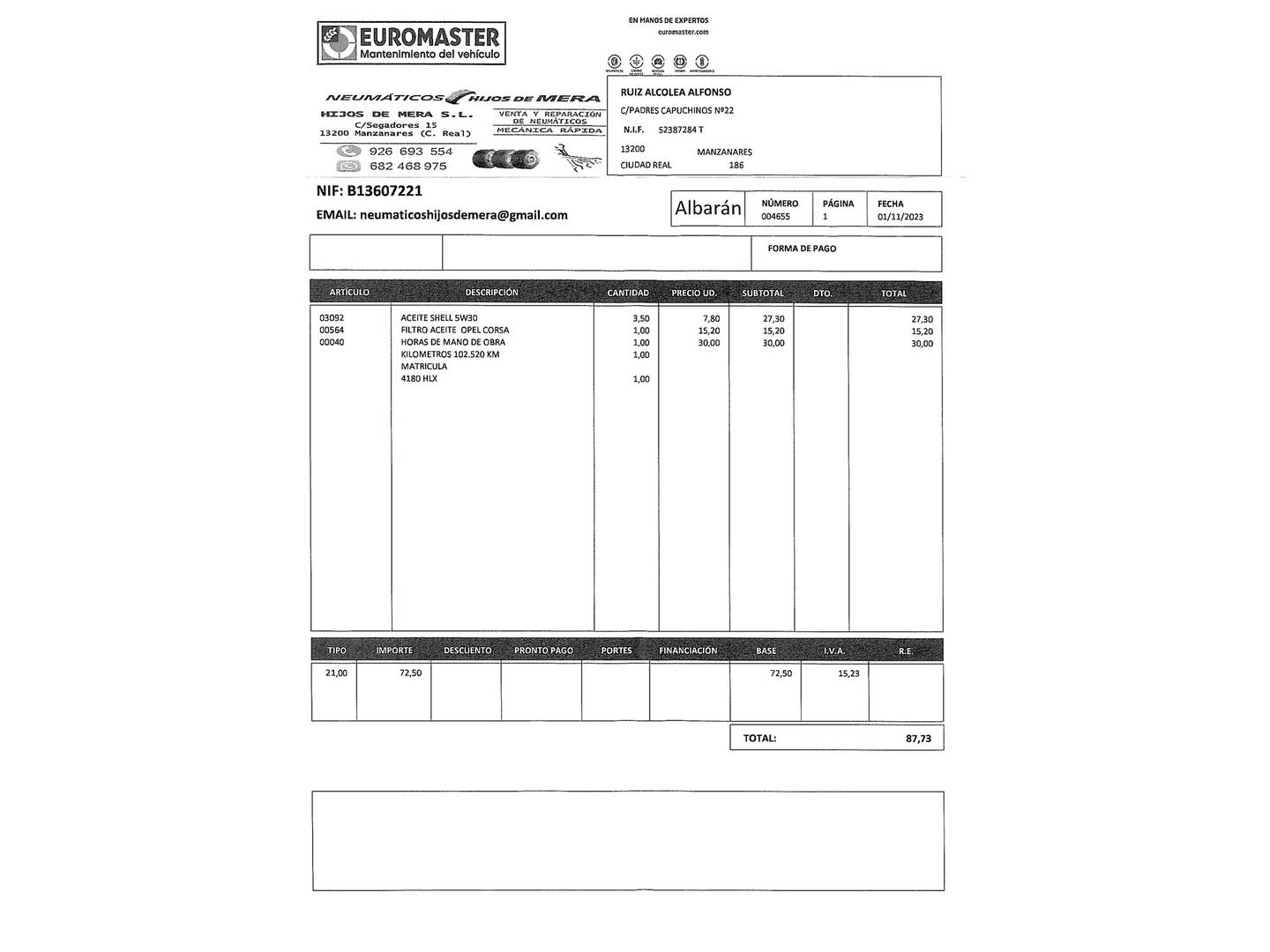 Foto del mantenimiento del Opel Corsa Opel Corsa 1.3 ecoFlex Expression (75 CV)