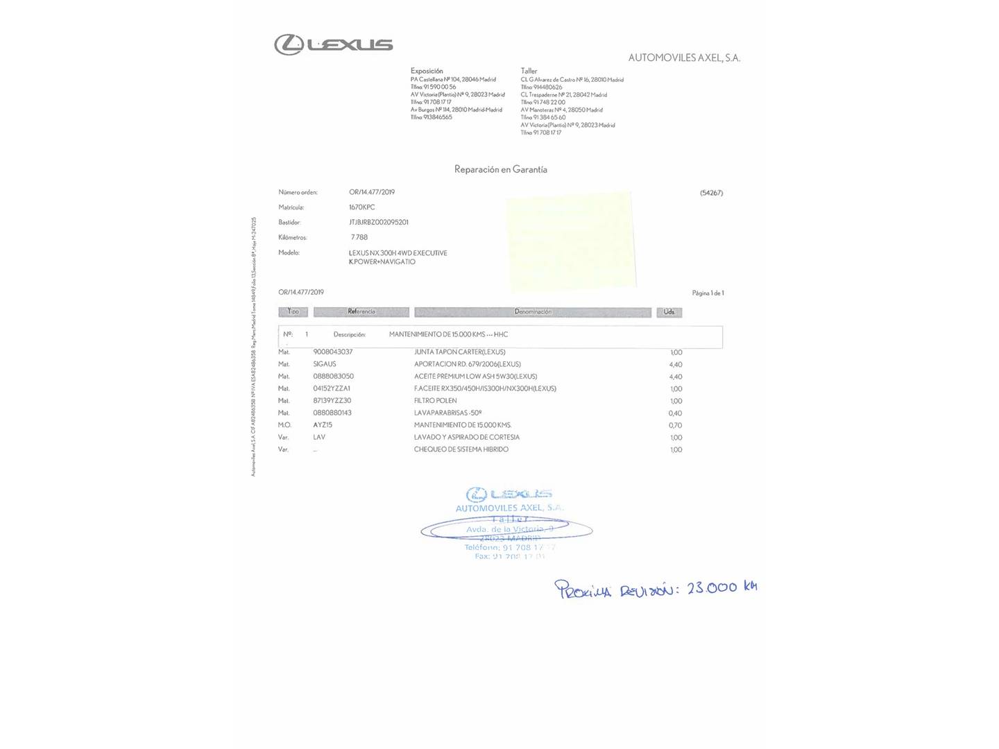Foto del mantenimiento del Lexus NX Lexus NX NX 300h Luxury 4WD (197 CV)