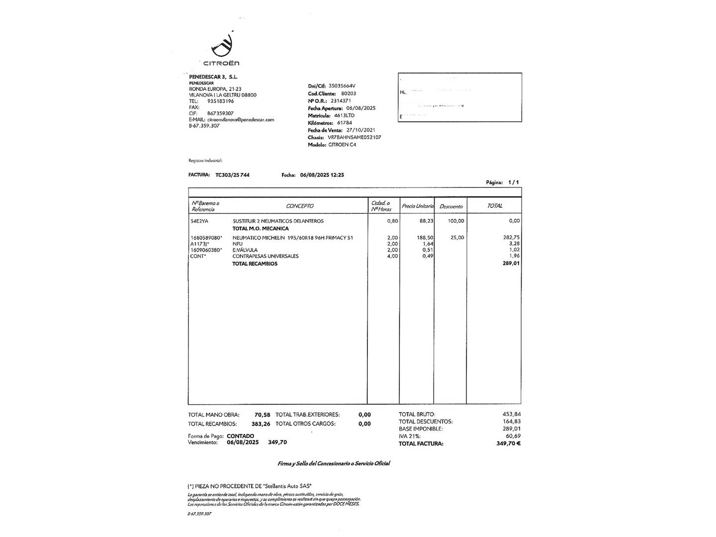 Foto del mantenimiento del Citroën C4 Citroën C4 PureTech 130 S&S Shine (130 CV)