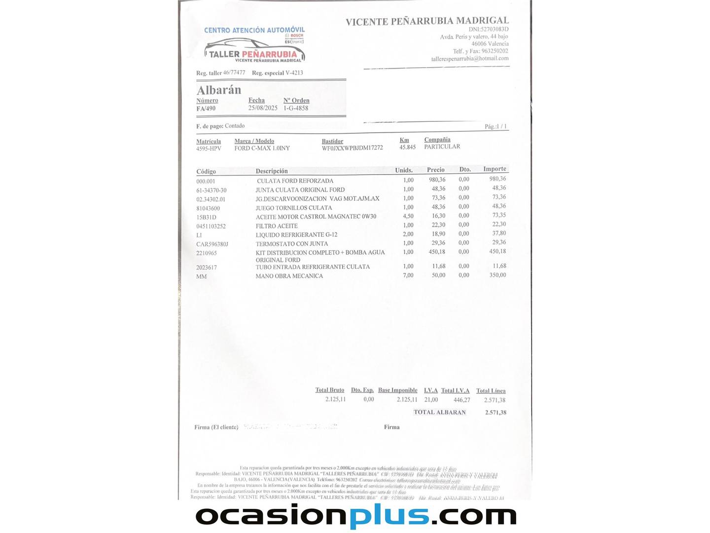 Foto del mantenimiento del Ford C-Max Ford C-Max 1.0 EcoBoost S&S Trend (125 CV)