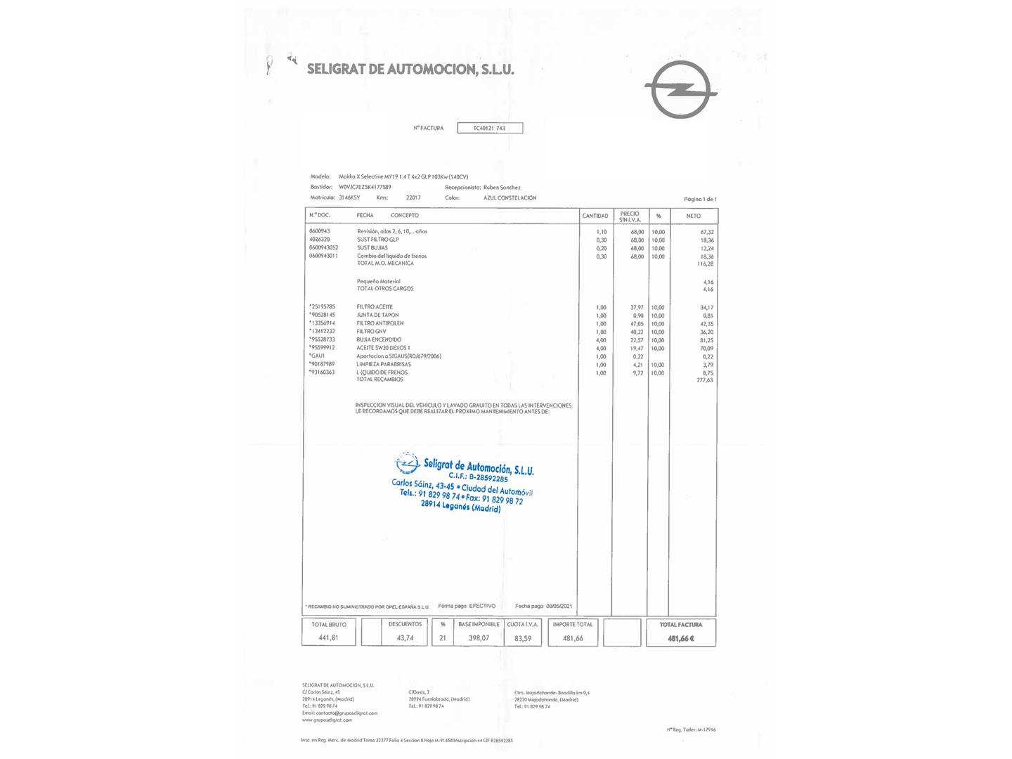 Foto del mantenimiento del Opel Mokka X Opel Mokka X 1.4 Turbo GLP Selective 4X2 (140 CV)