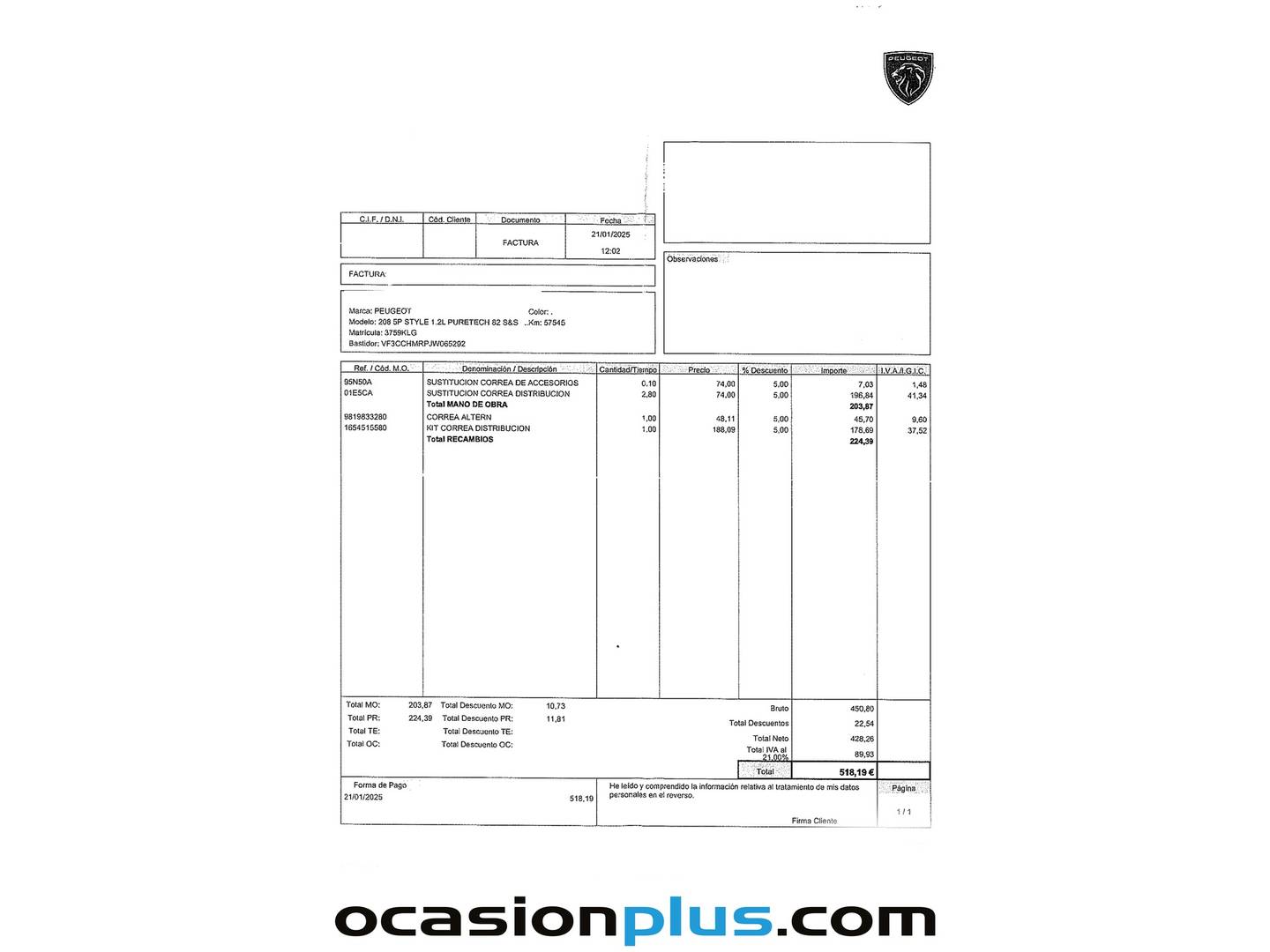 Foto del mantenimiento del Peugeot 208 Peugeot 208 PureTech 82 Style (82 CV)