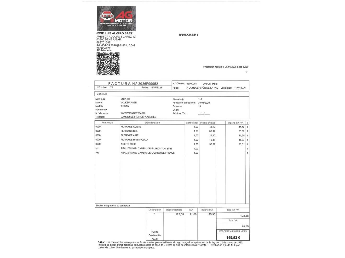 Foto del mantenimiento del Volkswagen Tiguan Volkswagen Tiguan Advance 2.0 TDI (150 CV)