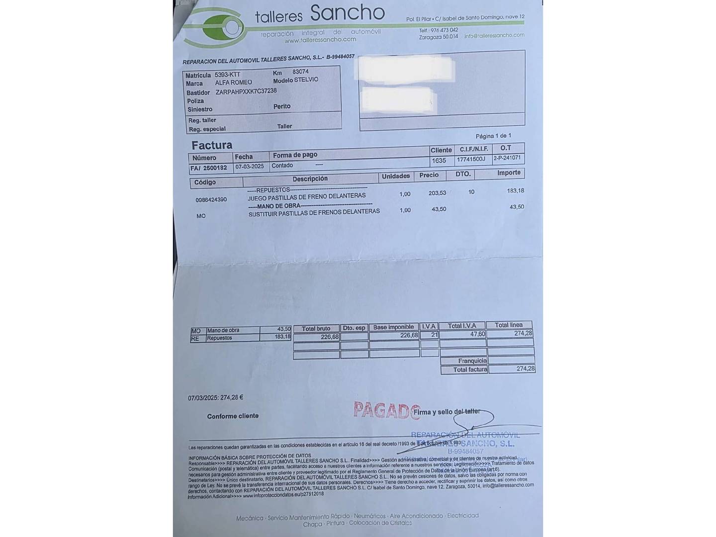 Foto del mantenimiento del Alfa Romeo Stelvio Alfa Romeo Stelvio Stelvio 2.2 Diesel Executive Q4 (210 CV)