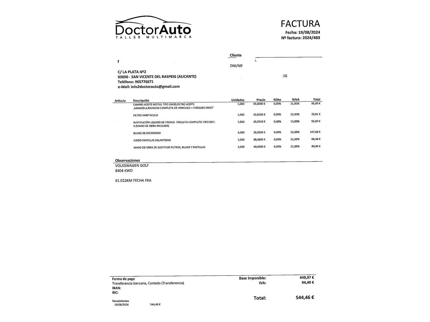 Foto del mantenimiento del Volkswagen Golf Volkswagen Golf 1.5 TSI Evo Sport (150 CV) Pack R-Line