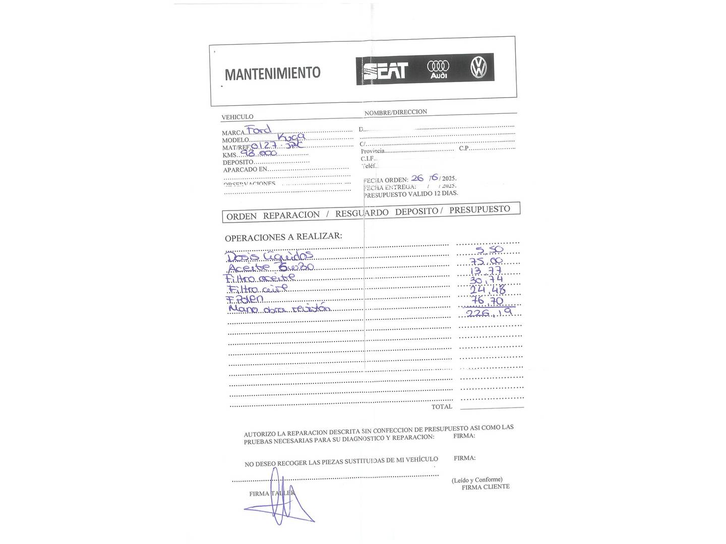 Foto del mantenimiento del Ford Kuga Ford Kuga 2.0 TDCI S&S Titanium 4x2 (150 CV)