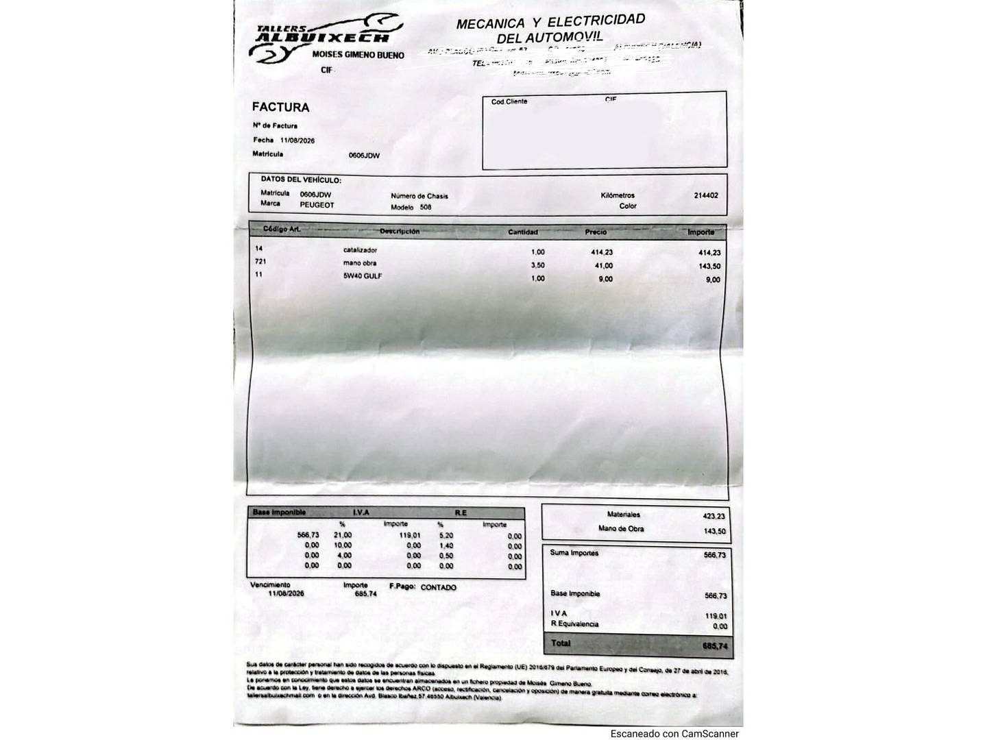 Foto del mantenimiento del Peugeot 5008 Peugeot 5008 1.6 VTi Access (120 CV)