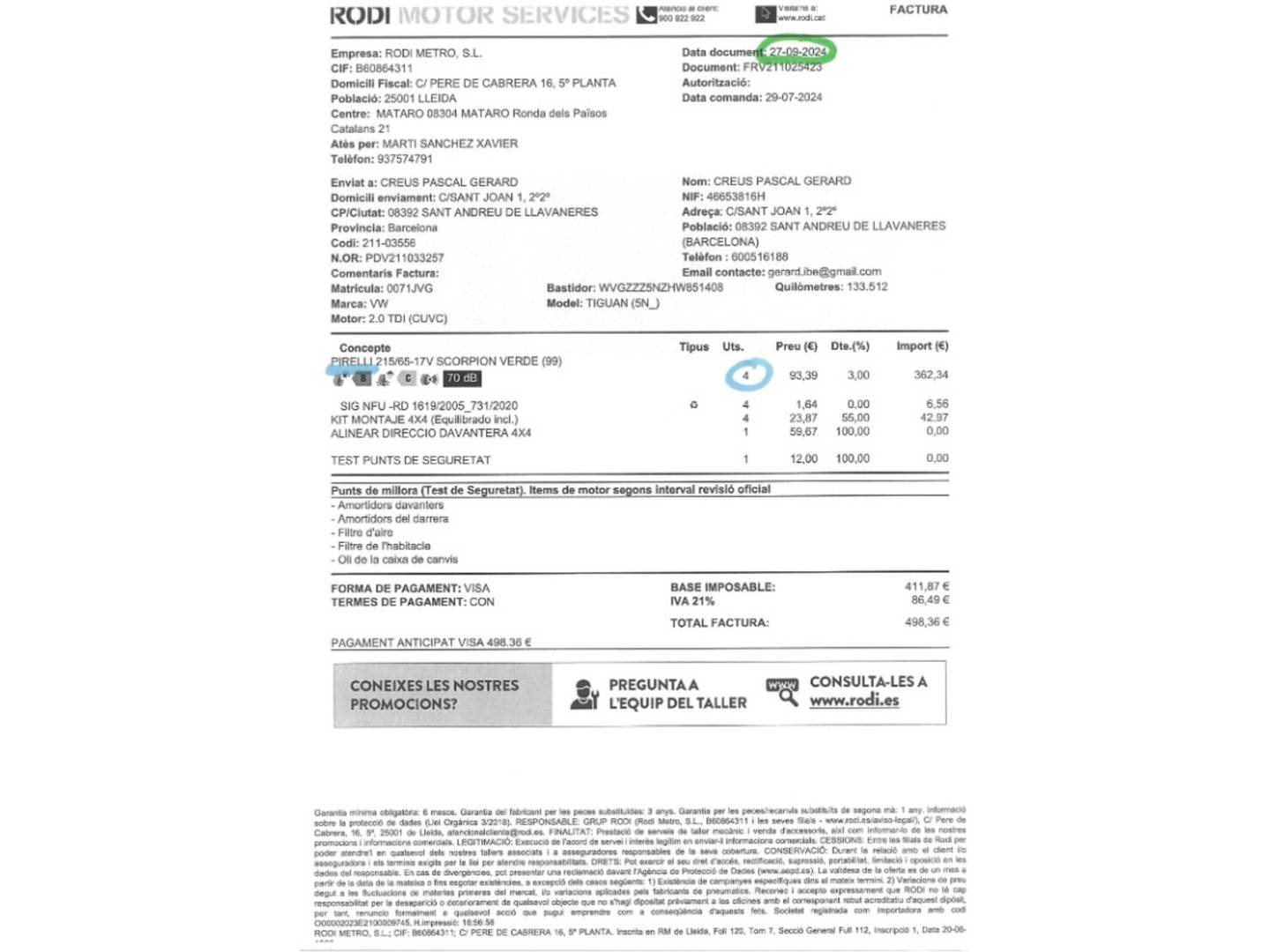 Foto del mantenimiento del Volkswagen Tiguan Volkswagen Tiguan Advance 2.0 TDI BMT (150 CV)