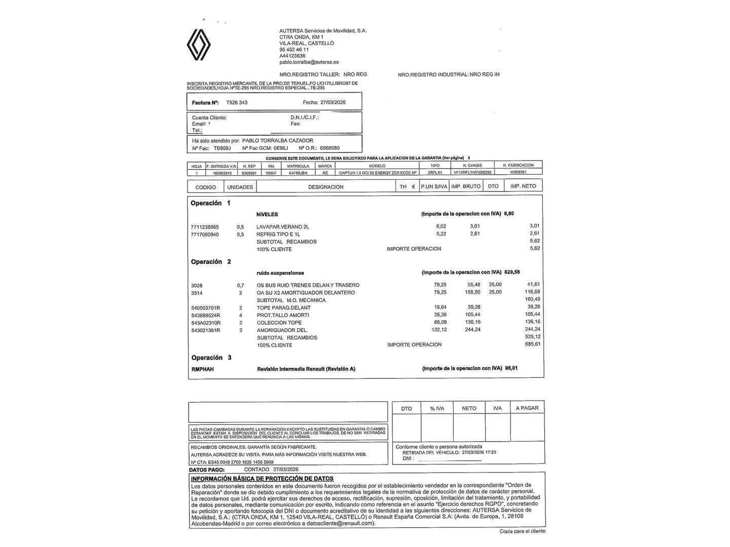 Foto del mantenimiento del Renault Captur Renault Captur Zen Energy dCi (90 CV)