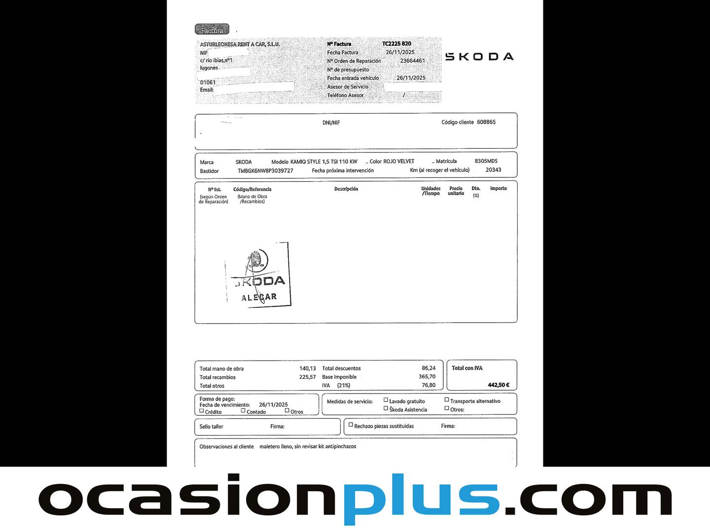 Foto del mantenimiento del Skoda Kamiq Skoda Kamiq 1.5 TSI Style DSG (150 CV)