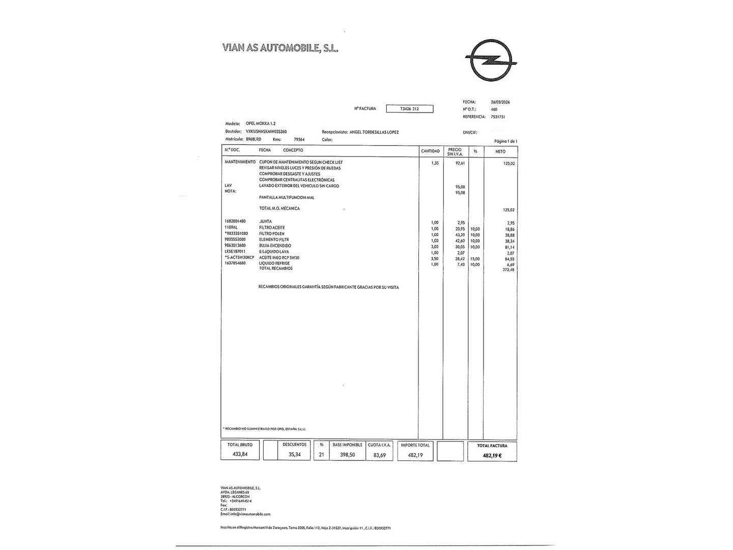 Foto del mantenimiento del Opel Mokka Opel Mokka 1.2 Turbo GS Line (130 CV)