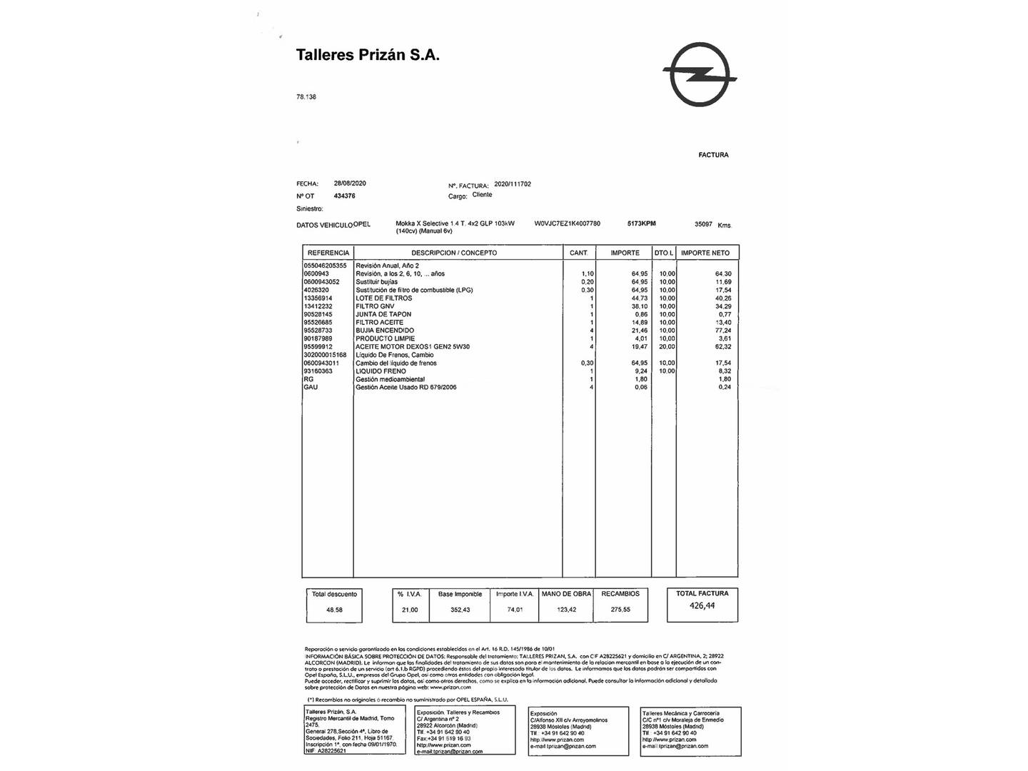 Foto del mantenimiento del Opel Mokka X Opel Mokka X 1.4 Turbo GLP Selective 4X2 (140 CV)