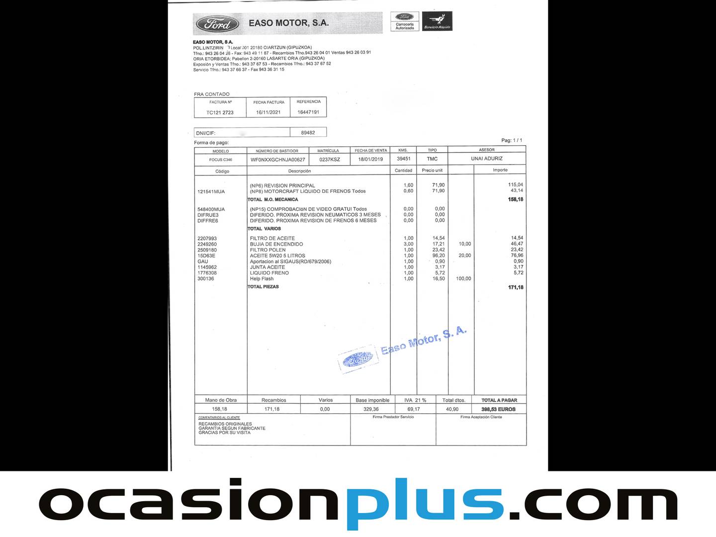 Foto del mantenimiento del Ford Focus Ford Focus 1.5 Ecoboost ST-Line  (182 CV)