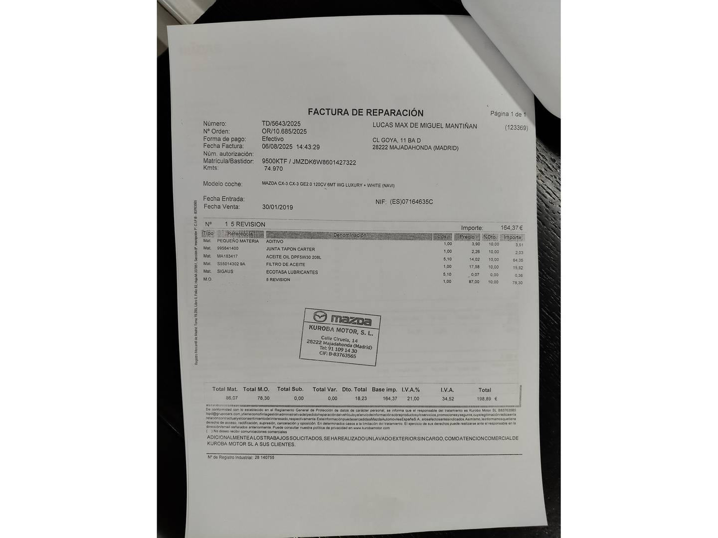 Foto del mantenimiento del Mazda CX-3 Mazda CX-3 1.8 D Zenith 2WD (115 CV)