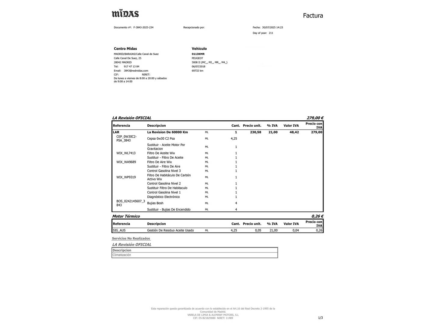 Foto del mantenimiento del Peugeot 5008 Peugeot 5008 1.6L THP Allure EAT6 (165 CV) 7 Plazas