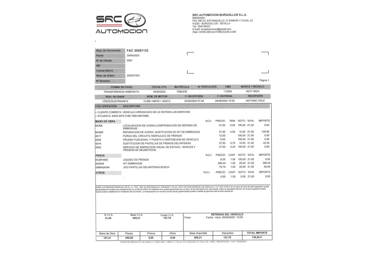 Foto del mantenimiento del Seat Ibiza Seat Ibiza 1.4 TDI Style Connect (90 CV)