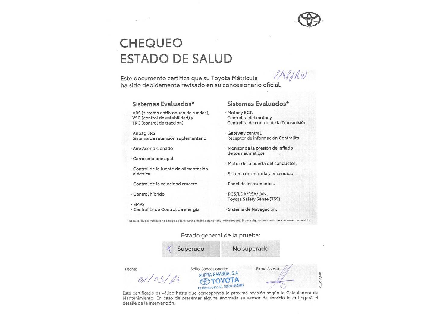 Foto del mantenimiento del Toyota Yaris Toyota Yaris 1.3 100 Feel (99 CV)