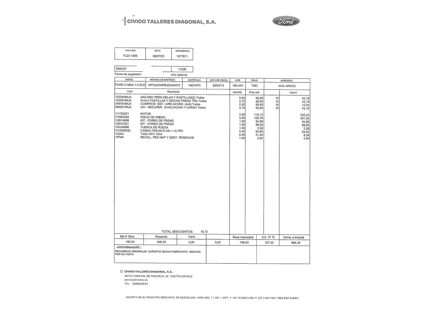 Foto del mantenimiento del Ford C-Max Ford C-Max 1.0 EcoBoost S&S Titanium (125 CV)