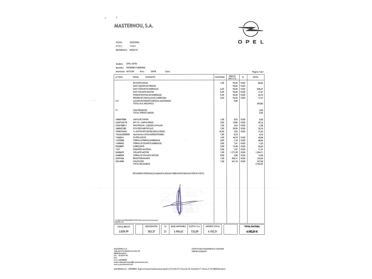 Foto del mantenimiento del Opel Astra Opel Astra Sports Tourer 1.5 D GS Line (122 CV)