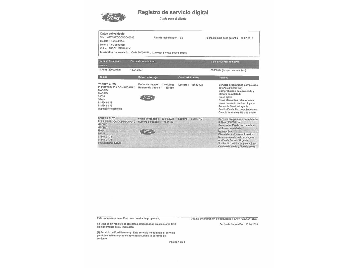 Foto del mantenimiento del Ford Focus Ford Focus 1.0 Ecoboost S&S Business (125 CV)