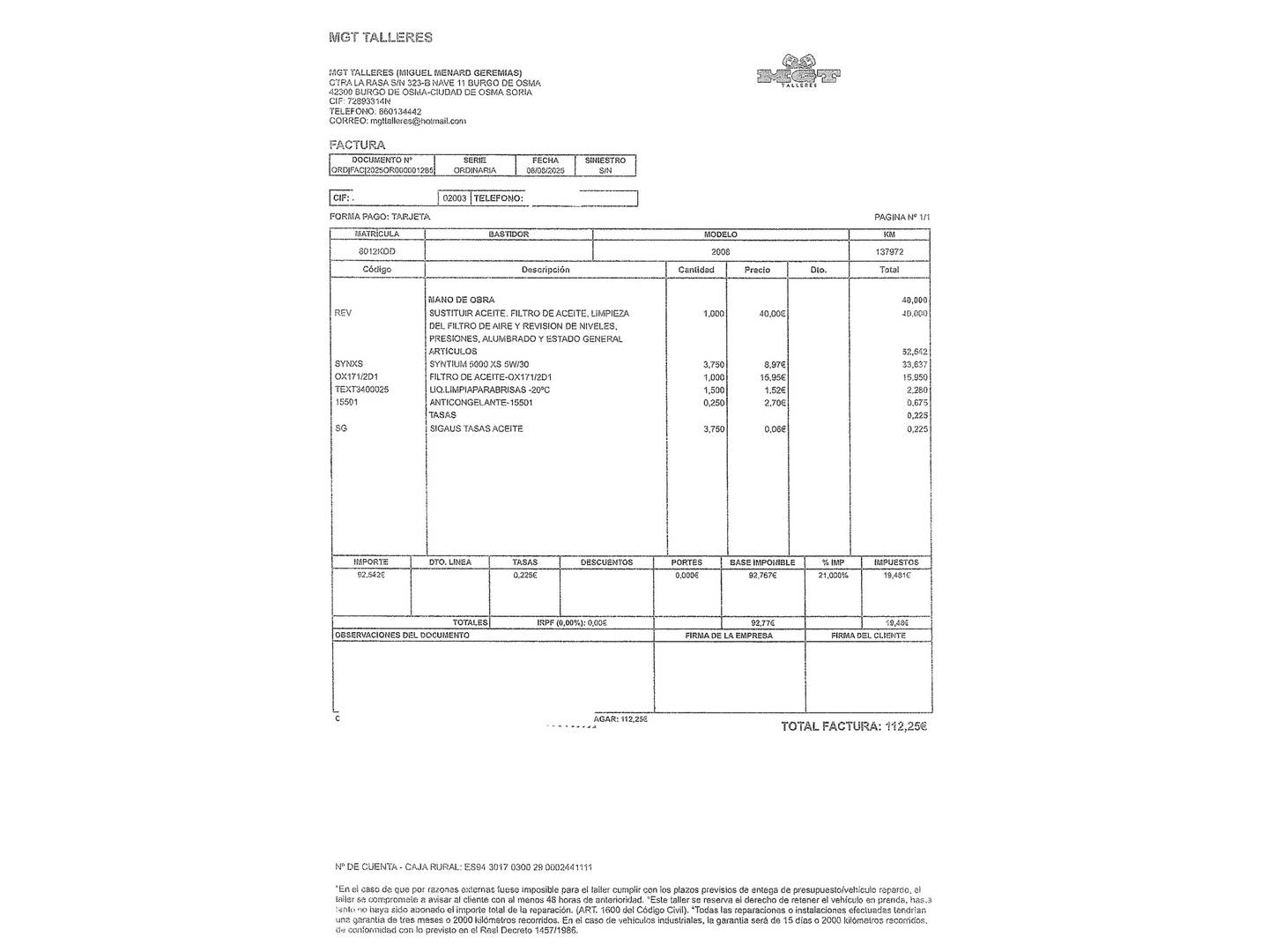 Foto del mantenimiento del Peugeot 2008 Peugeot 2008 BlueHDi 120 S&S Allure (120 CV)