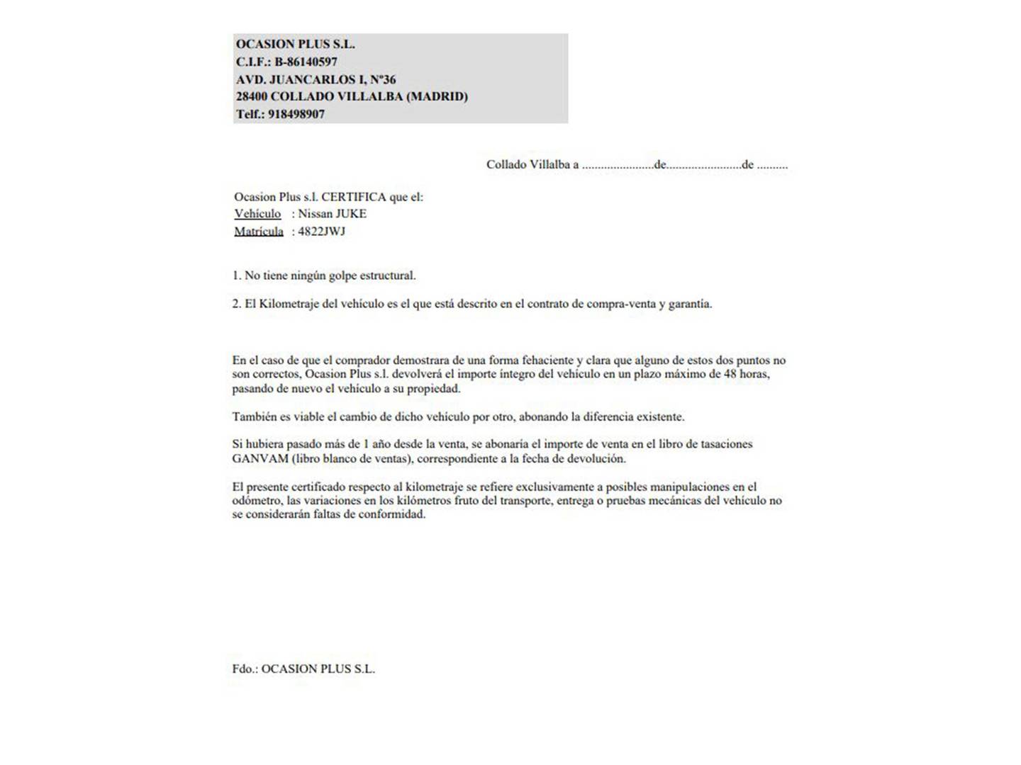 Foto del certificado del Nissan JUKE Nissan Juke 1.2 DIG-T N-Connecta (115 CV)