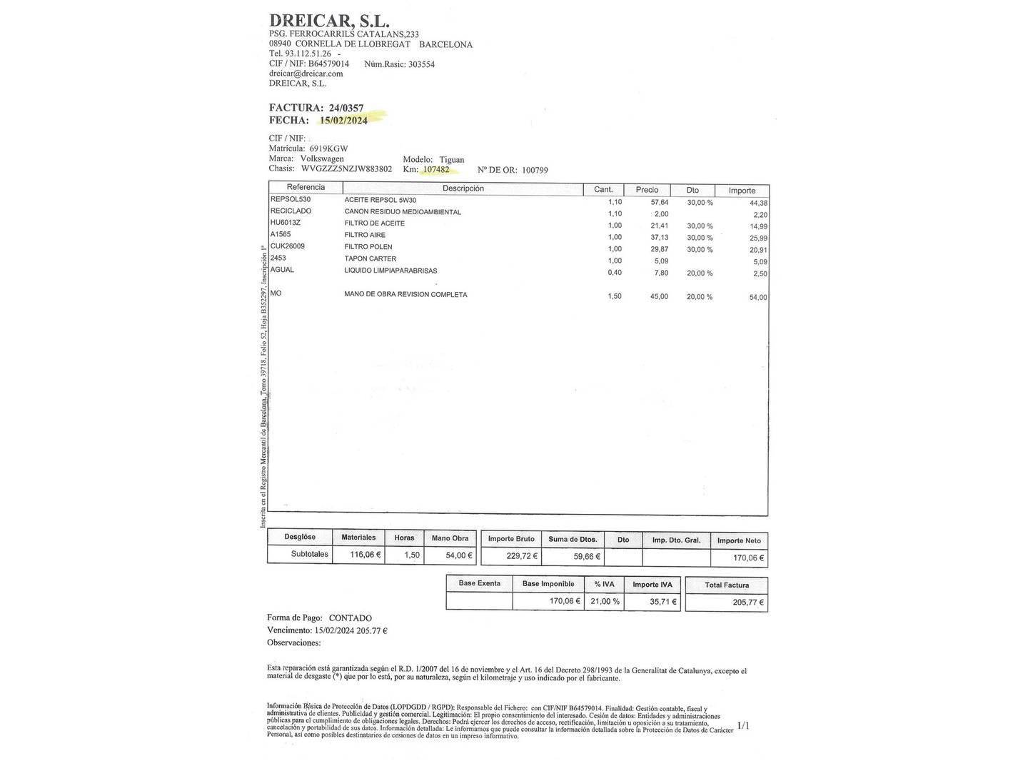 Foto del mantenimiento del Volkswagen Tiguan Volkswagen Tiguan Sport 2.0 TSI 4Motion (180 CV) DSG