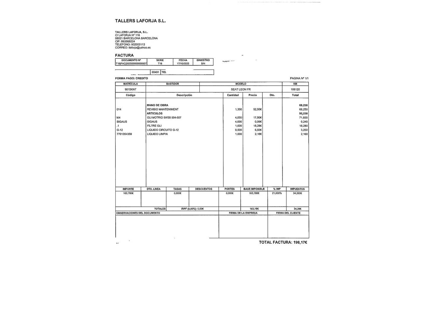 Foto del mantenimiento del Seat León SEAT León ST ST 1.4 TSI S&S FR Advanced (125 CV)